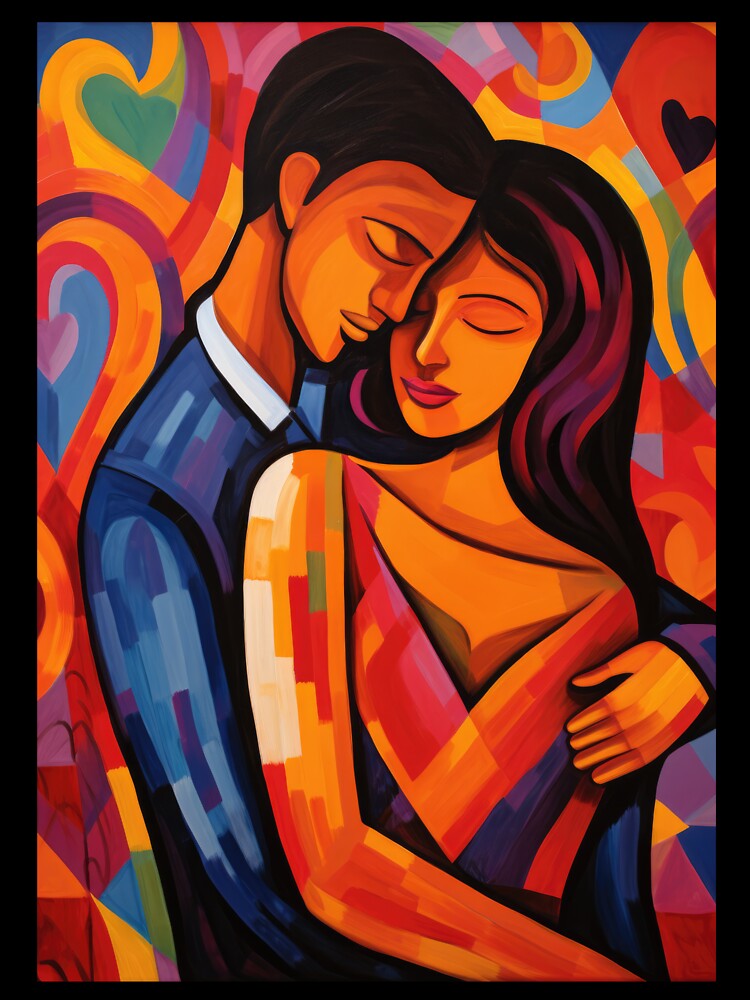 Embracing couple in Fauvism painted style - greeting card  |  Valentines, Anniversary, Romance, Love by OddCorro