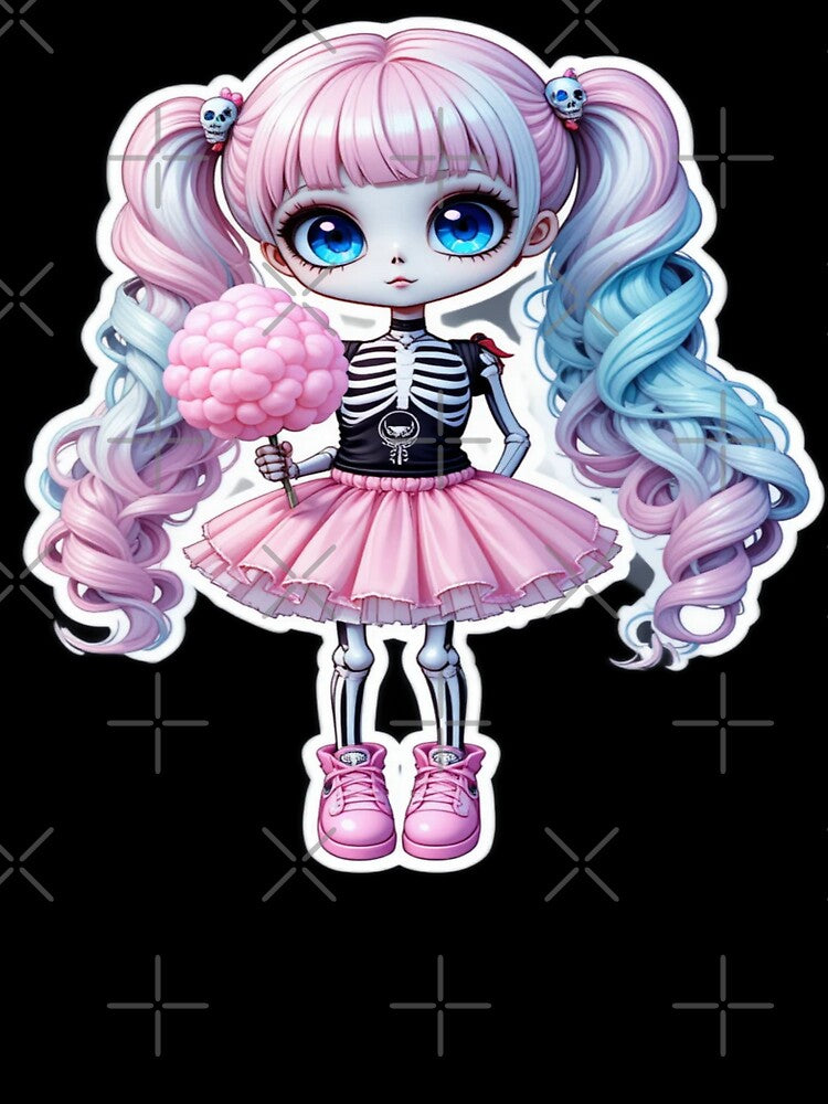 Cute Skeleton Girl with Cotton Candy – Pastel Goth Halloween Art by TheCleverSkull