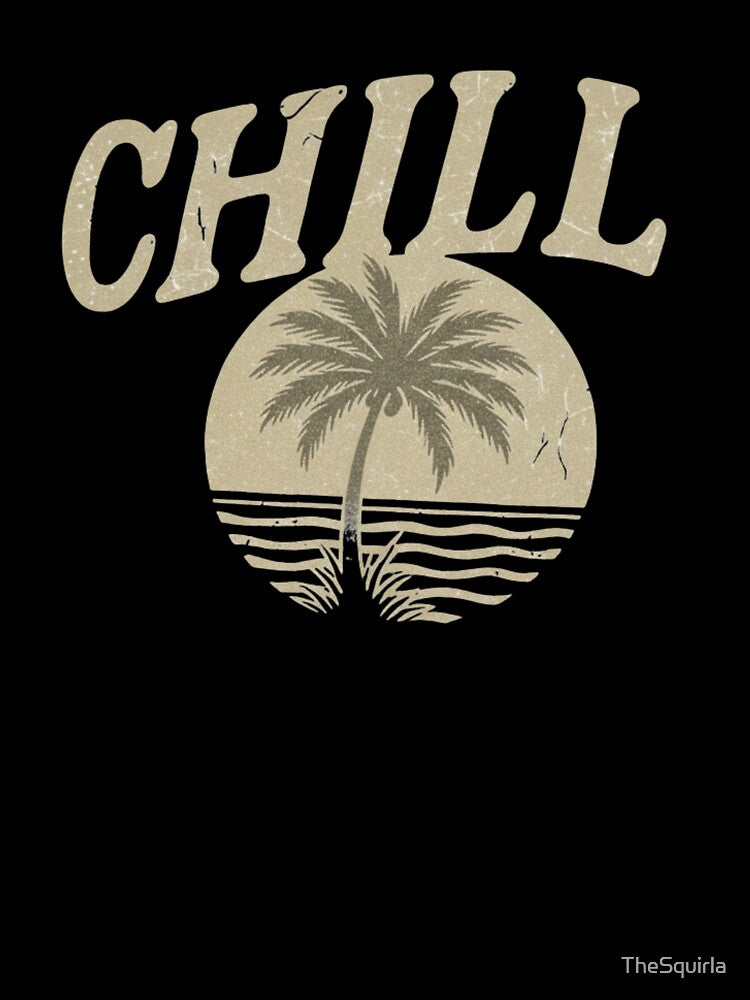 CHILL Palm Tree Distressed T-Shirt, Vintage Summer Vacation Tee, Beach Life Coastal Shirt, Retro Sunset Design, Relaxed Vibe Apparel Gift by TheSquirla