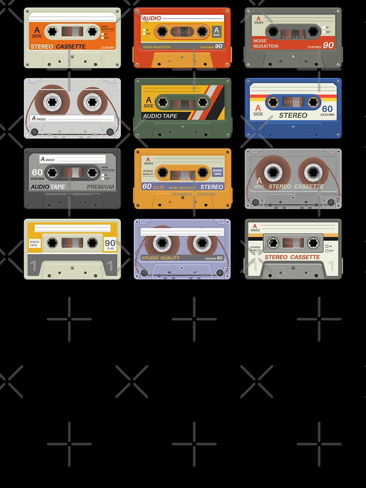 Retro Cassette Tapes Black Background by Ikaroots