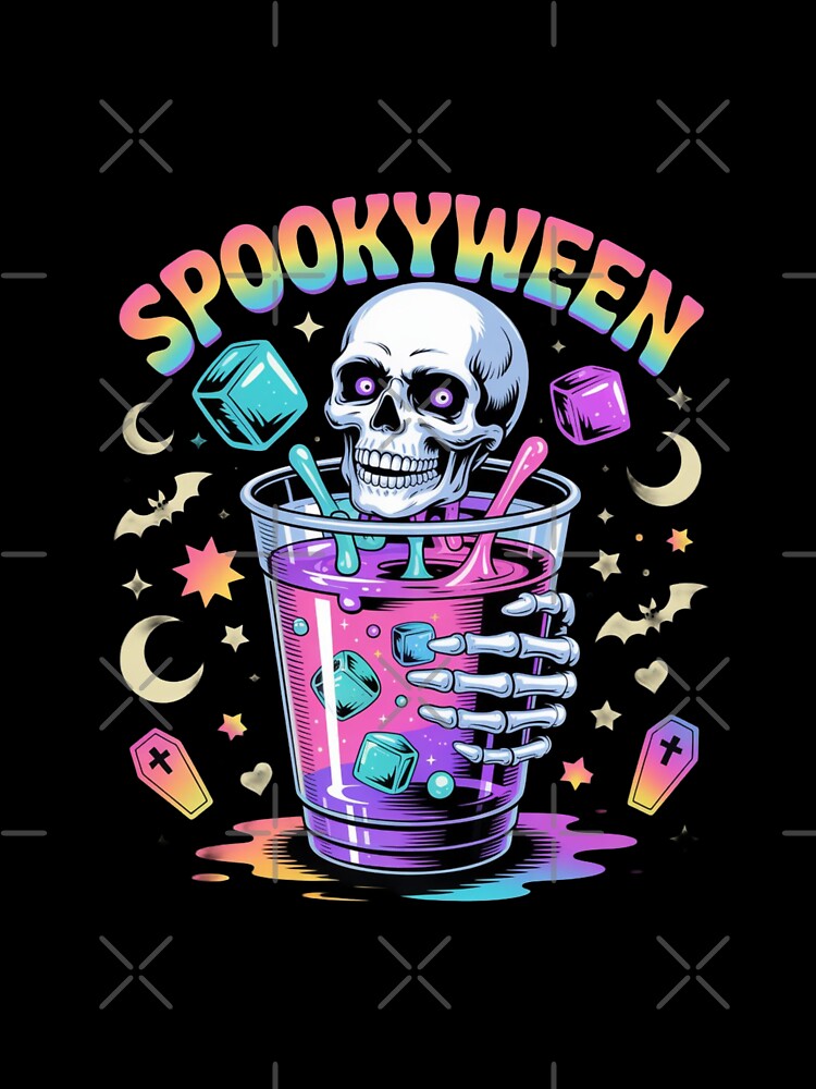 Spookyween Skull Drink Cup Design – Neon Pastel Creepy-Cute Halloween Aesthetic for Spooky Season Fans by GemBob Creations