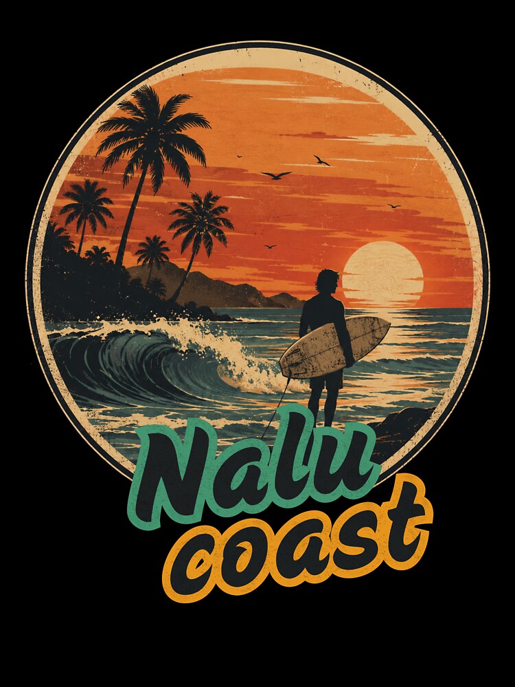 Nalu Coast Sunset Surf | Vintage Tropical Beach Surfer T-Shirt by Nalu Coast