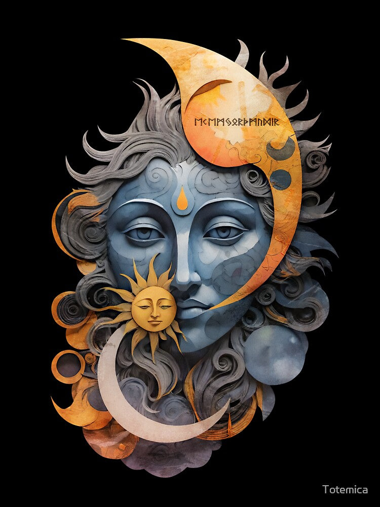Runic Celestial Goddess - Norse Mythological Sun Moon Art by Totemica