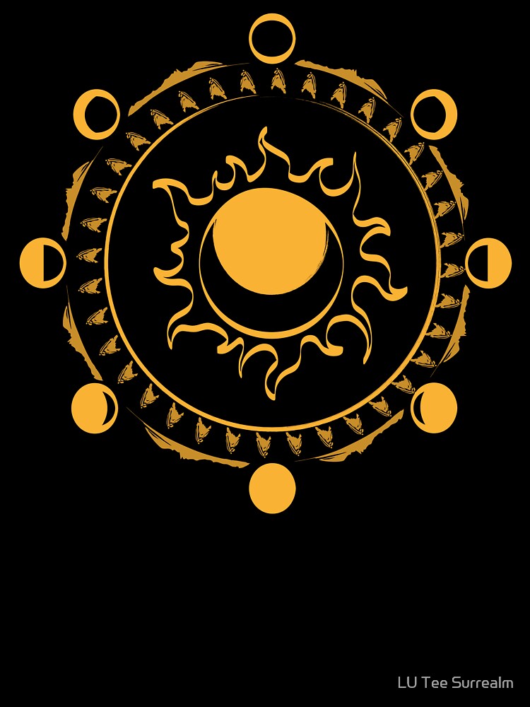 Celestial Sun Moon Phases Circle - Mystical Astrology Boho Art Design by LU Tee Surrealm