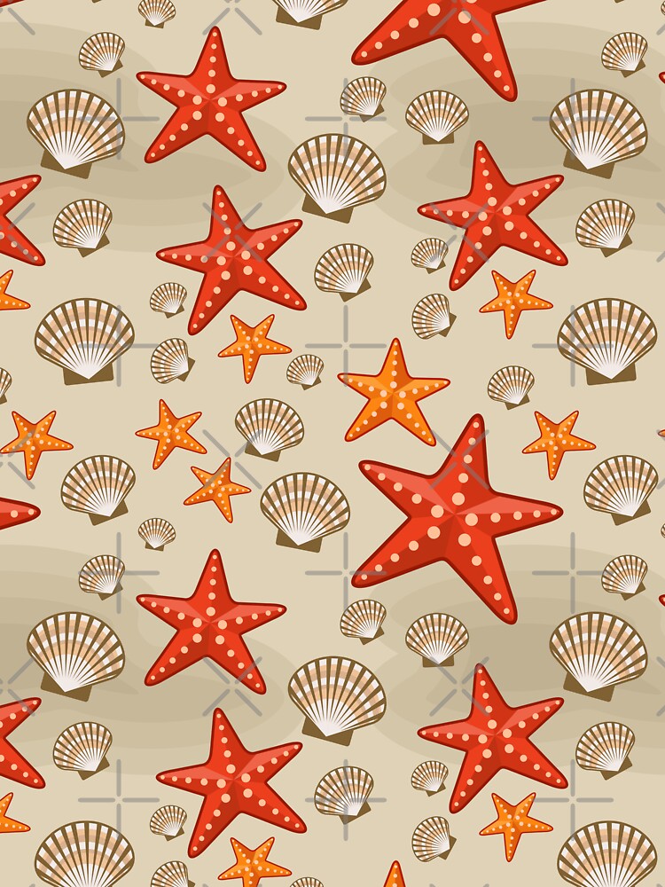 Red Sea Stars with Brown Beach Shells Pattern by Web CreationsNL