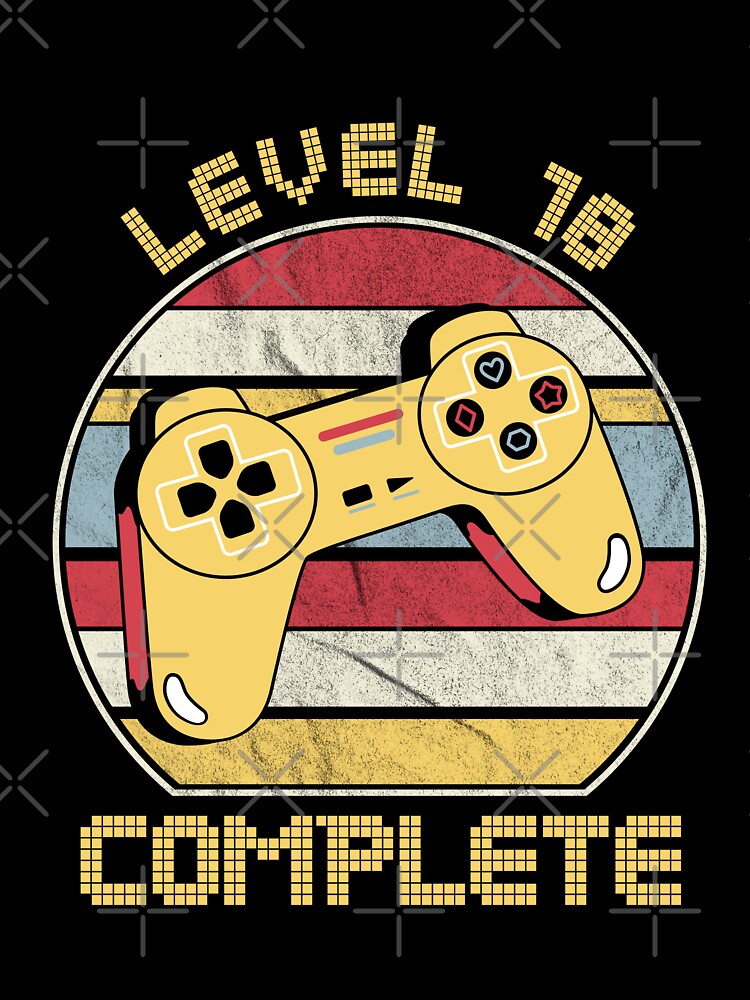 Level 18 complete, video gamers ,18th anniversary, 18th birthday, funny gaming pun,celebration, vintage,70's palette, retro controller, by allycat57