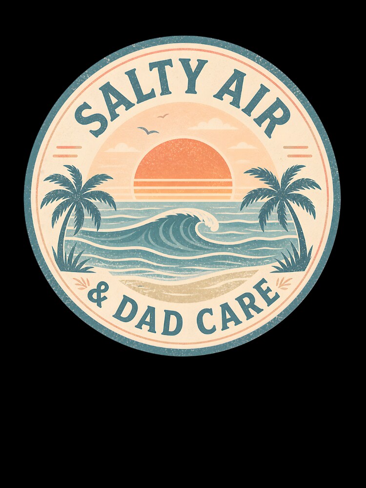 Salty Air & Dad Care Sticker – Vintage Beach Sunset Ocean Waves Dad Life Decal by FestivityFinds
