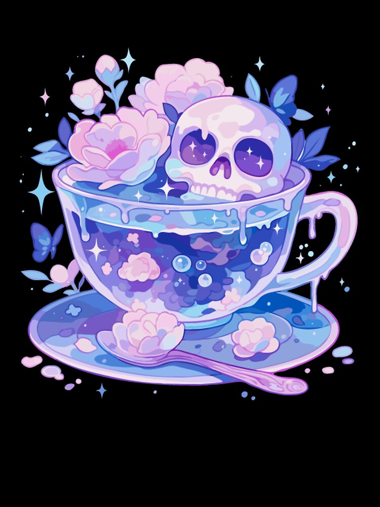 Pastel Goth Skull Tea Cute Creepy Art by Tinycraftyalien
