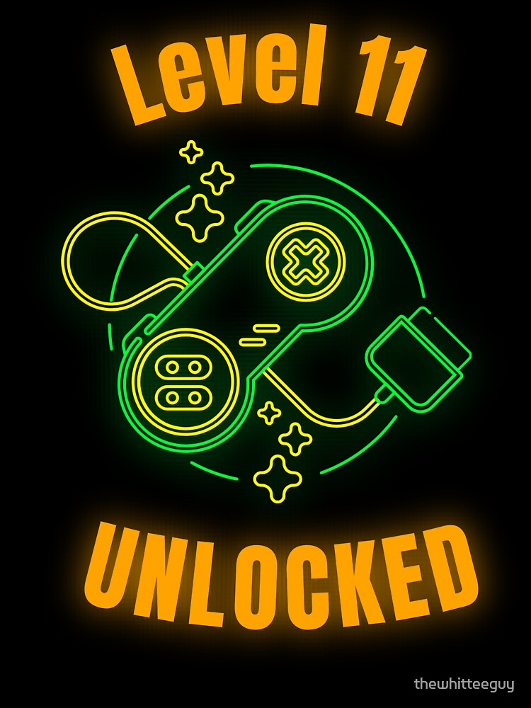 Retro Level 11 Unlocked Gamer 11th Birthday by thewhitteeguy