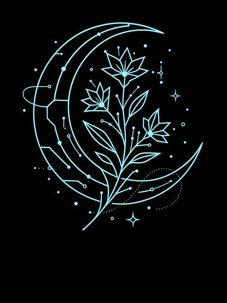 Moon Flower Sigil – Celestial Botanical Line Art by CurioCabinetCo