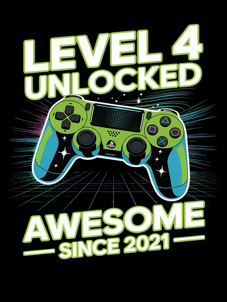 Level 4 Unlocked Awesome Since 2021 Gaming Gamepad Birthday by HORIZBoutique