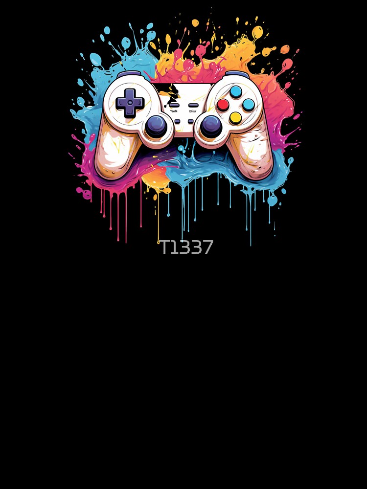 Retro Video Game Controller - Colourful Splash Art by T1337