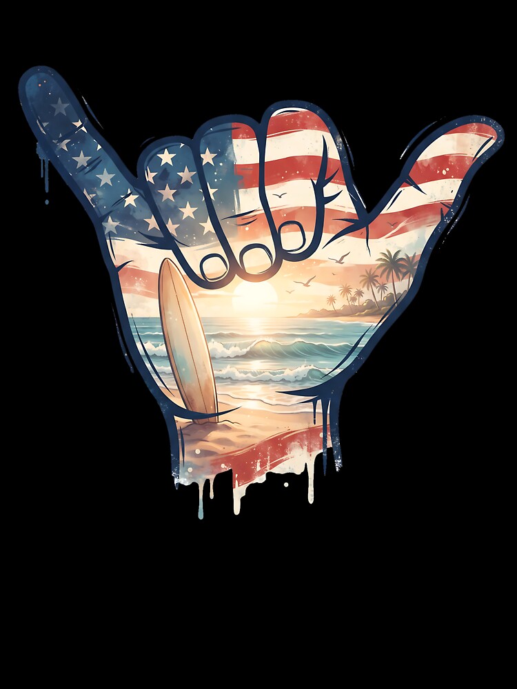 USA Shaka American Flag Surf Beach Sunset by MythicCotton