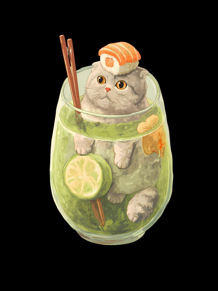 Sushi Cat in a Matcha Drink – Kawaii Scottish Fold by Kawaii Drops