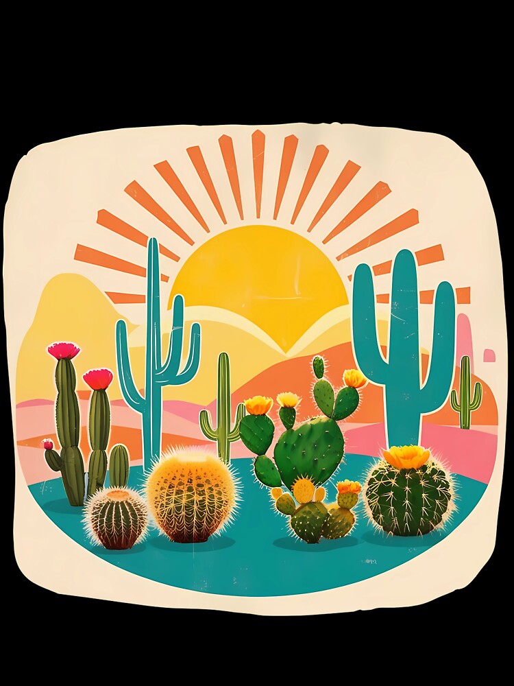 Retro Desert Cactus Sunset – Vintage Boho Aesthetic Tee by AchaRat