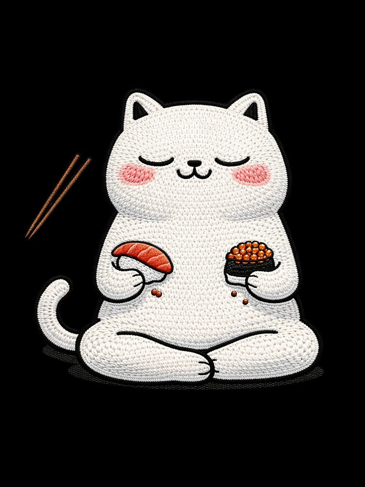 Kawaii Sushi Cat Embroidery Design, Cute Chubby Anime Zen Foodie Cat by ColorSplash123