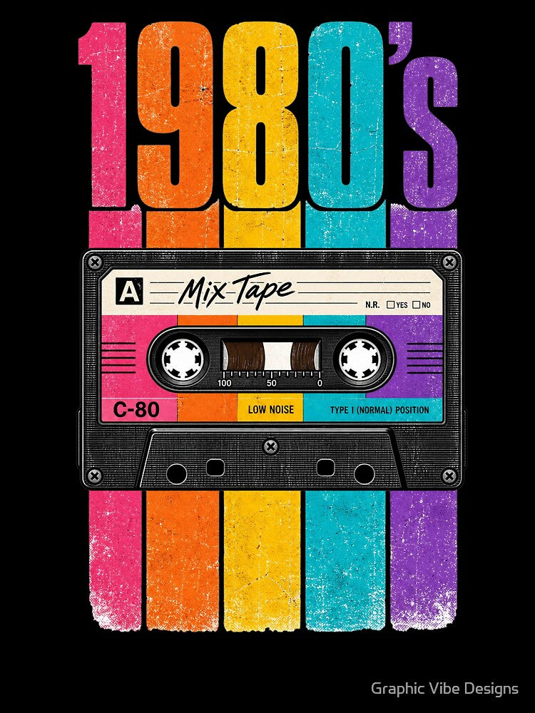 1980s Mixtape Cassette - Retro Music Nostalgia by Graphic Vibe Designs