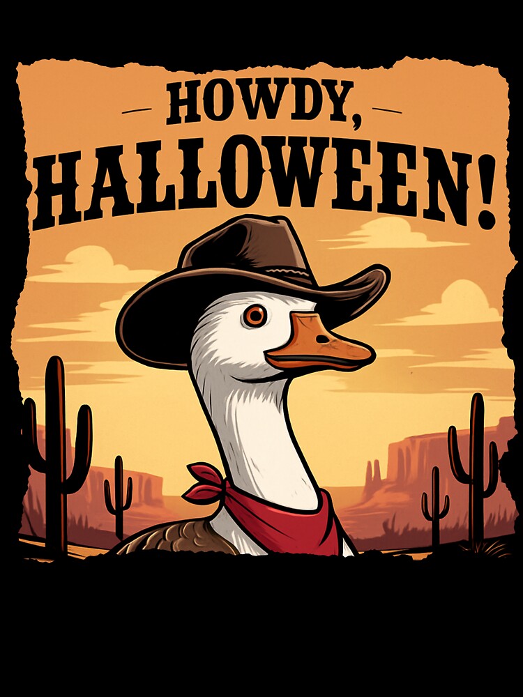 Howdy, Hallowe'en Cowboy Goose Western Art | Funny Fall Desert Bird Sunset Poster Design by NSB-Design