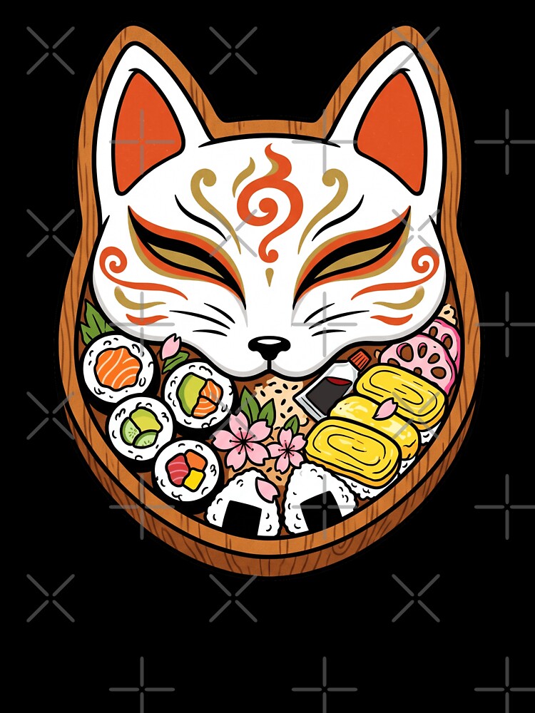 Japanese Kitsune Fox Mask Sushi Bento Box Cute Food Art Aesthetic by mood-draftsman