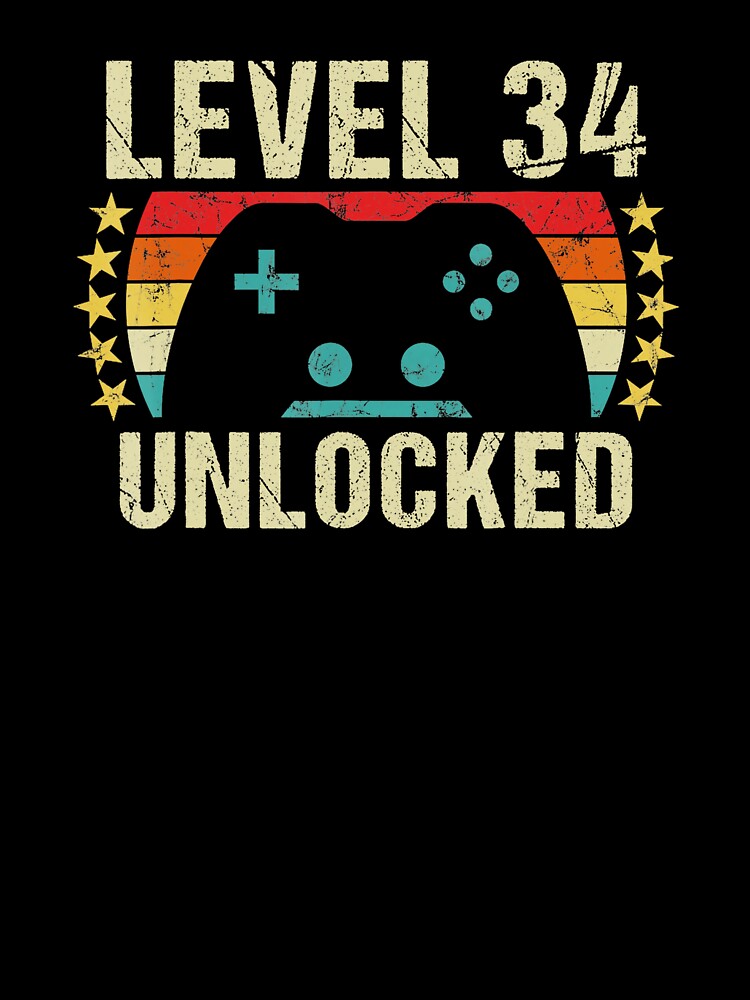Level 34 Unlocked Gamer Birthday Vintage Style by FGTV2021