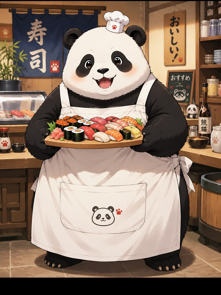 Kawaii Panda Sushi Chef | Original Anime Panda Cooking Cute Japanese Food Art by Sticleg