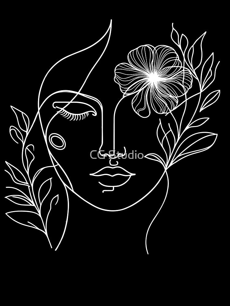 Abstract minimalist woman face line art Floral Flower Artsy Fashion by CG Studio