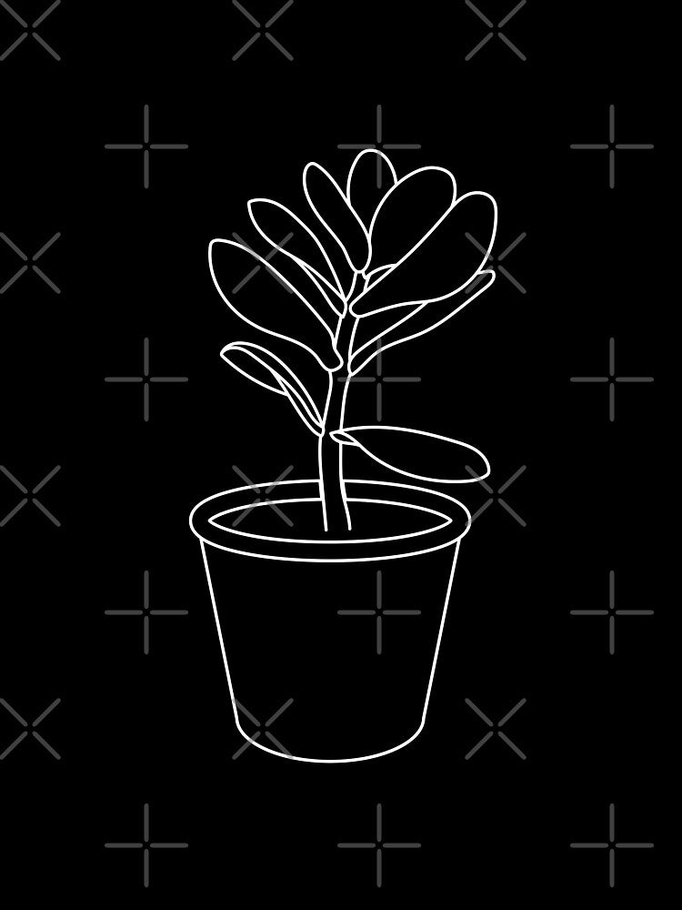 Minimalist Jade Plant in Pot White Line Art by RPuniquedesigns
