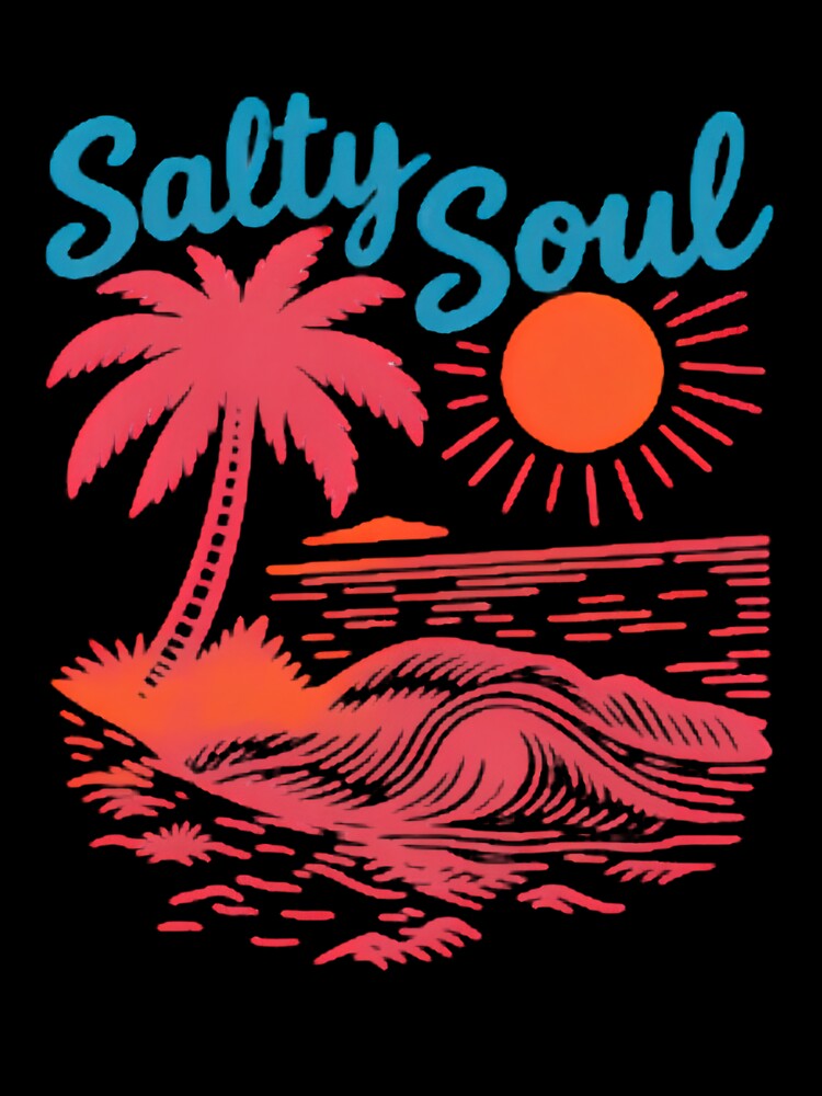 Stay Salty Tropical Beach Sunset — Retro Surf Style Wave and Palm Tree Illustration by Colorful-Garden