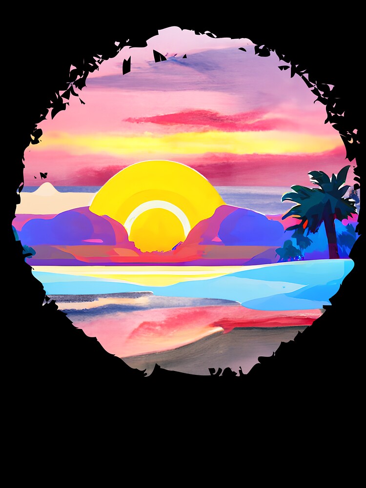 Tropical Sunset Pink Purple Beach Art by FestivityFinds