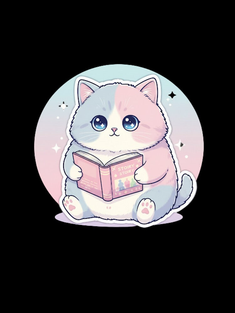 Studious Pastel Kitty Reading Book | Kawaii Kitten Artwork by CutePetss