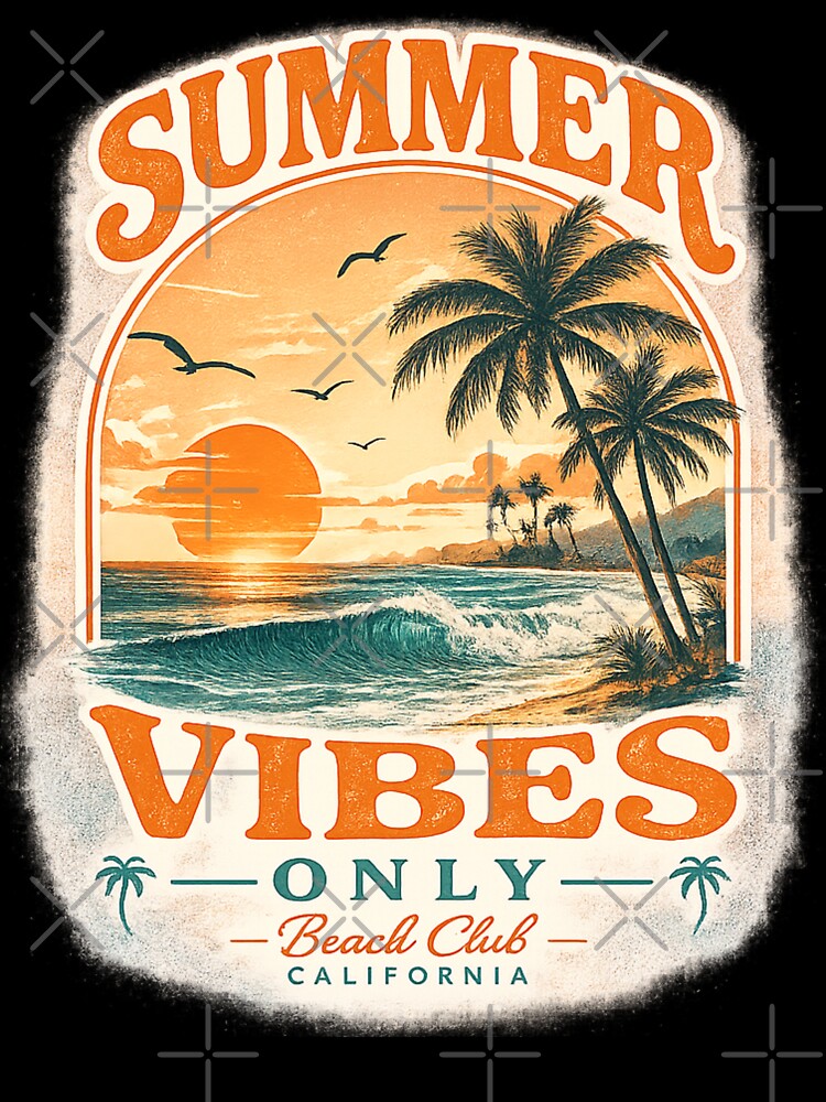 Vintage Summer Vibes Only Sunset Beach California Retro Palm Tree Aesthetic by MartBook