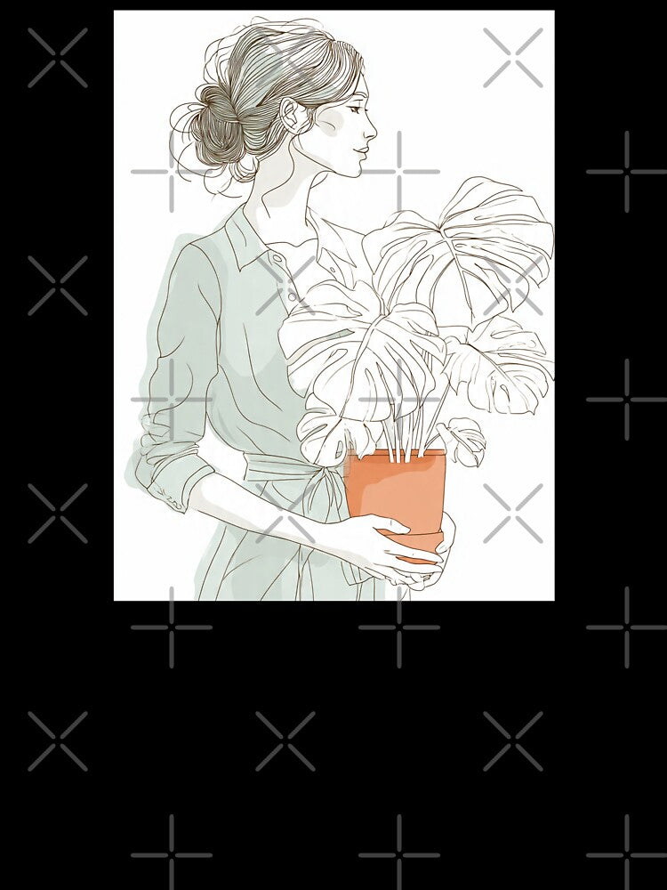 botanical line art plant lady monstera by lakanarivas