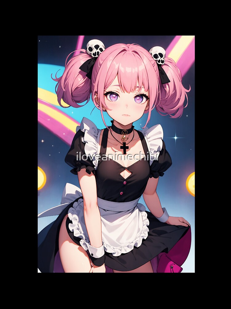 Kanema Tomizumi Goth Pastel Maid - Kawaii Pink Hair Skull Anime Art by iloveanimechibi