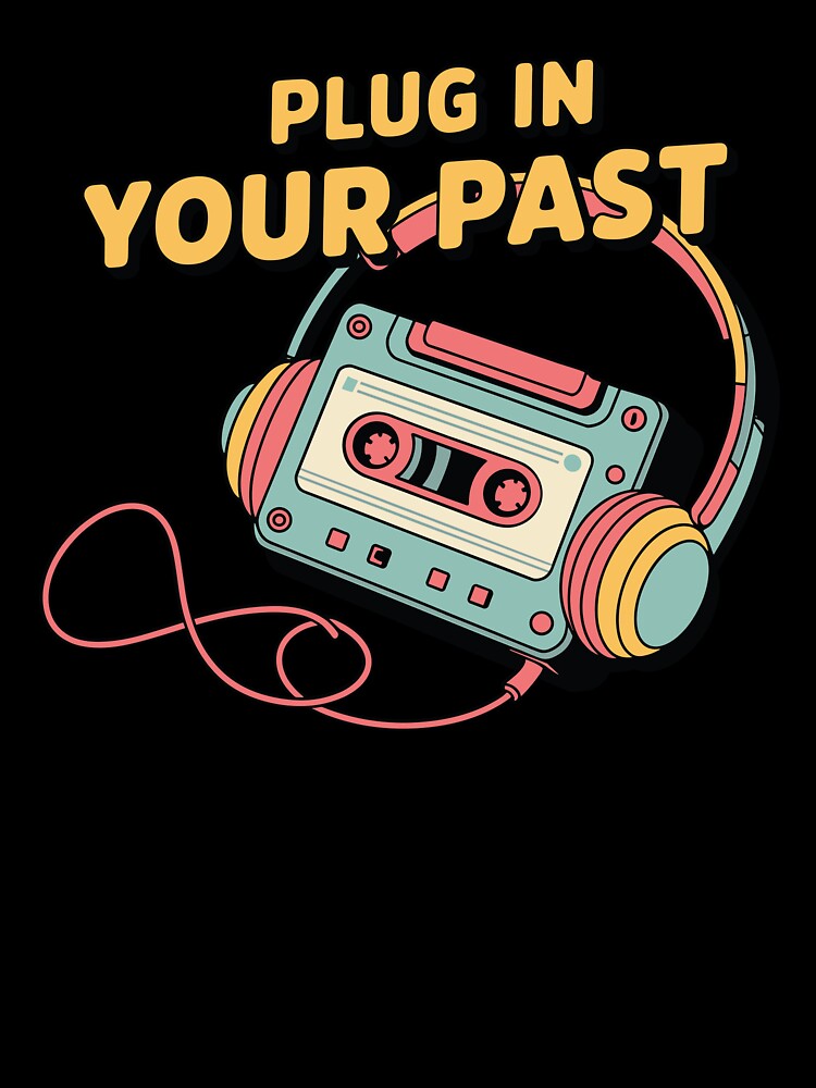 Plug In Your Past – Retro Cassette Tape & Headphones Design by PrintMastery