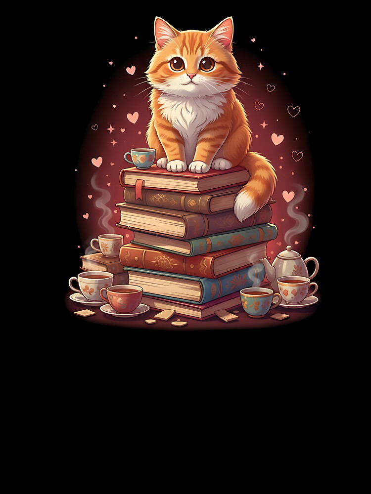Cute Japanese Cat Valentine Book Lover Cozy Anime Art by SWEET-TINAPAY