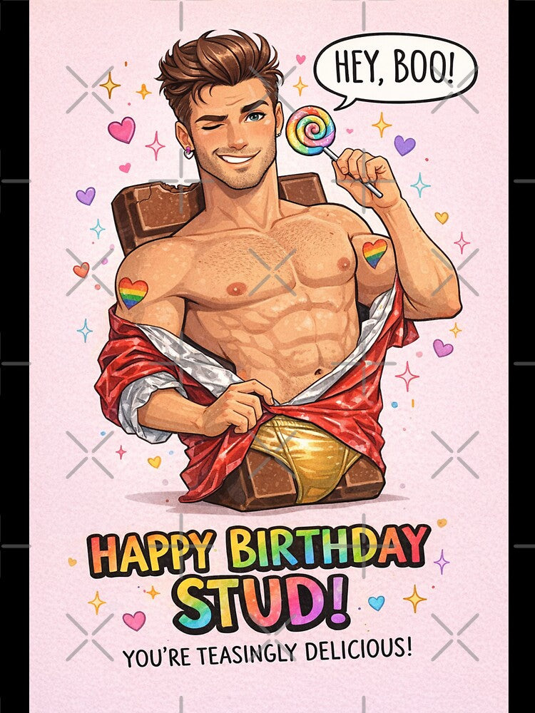 Sexy Gay Birthday Humor with Chocolate and Rainbow Pride by Places On Earth