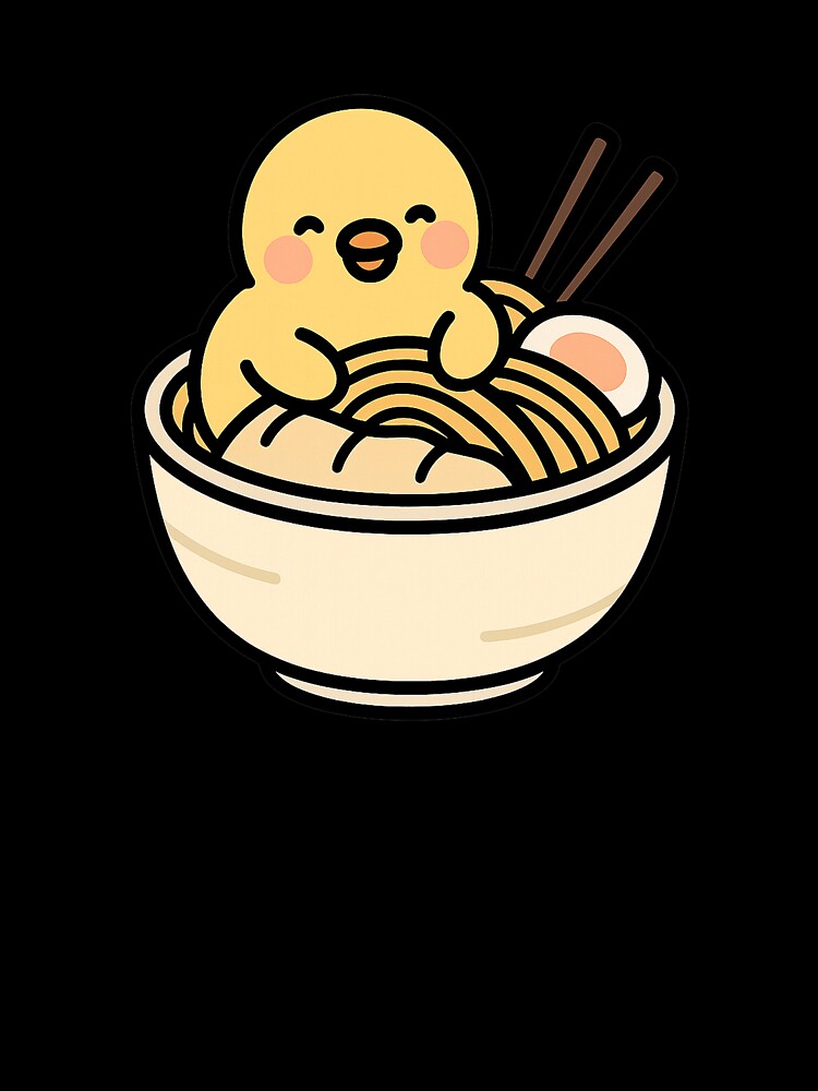 Noodle Duck – Kawaii Yellow Duckling in Ramen Bowl Sticker by Tripconic