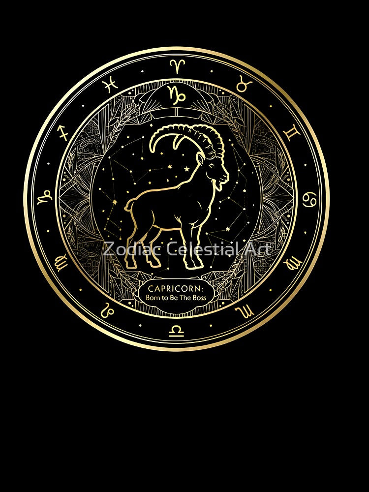 Capricorn Elegant Gold Zodiac Medallion by Zodiac Celestial Art