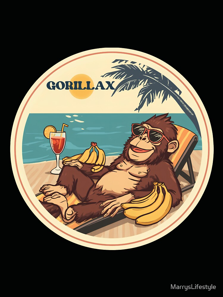 Gorillax - Cool Gorilla Chilling at the Beach Retro Illustration by MarrysLifestyle
