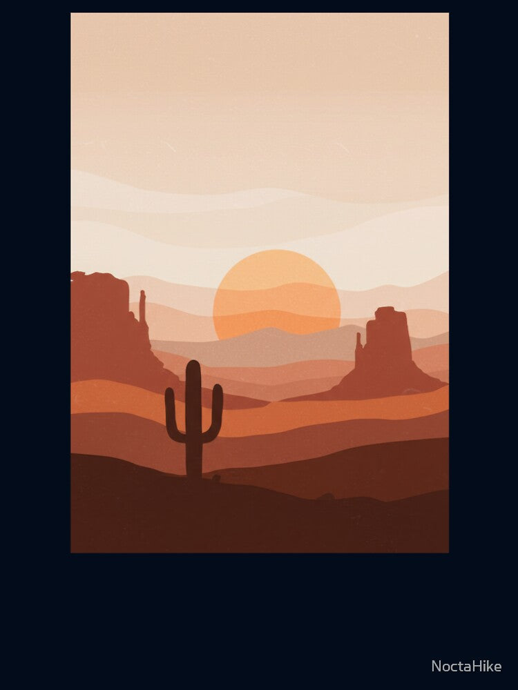 Desert Sunset Landscape – Minimalist Western Cactus Art, Boho Retro Nature Design by NoctaHike