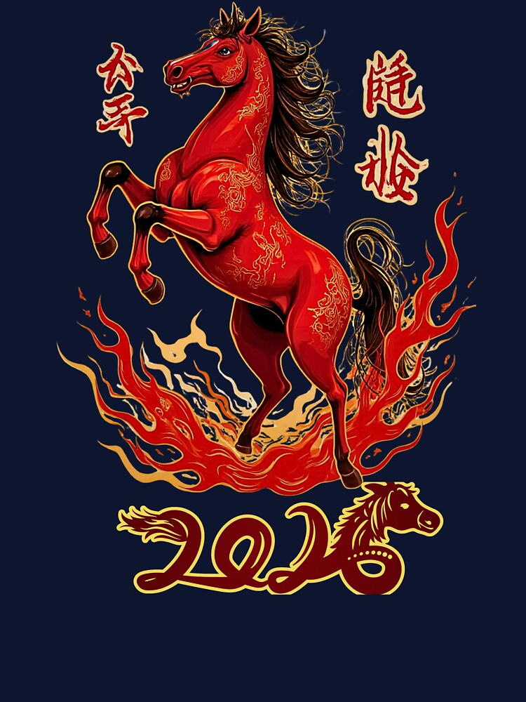 Chinese New Year Fire Horse Graphic Tee, Lunar Celebration by fantasy.world