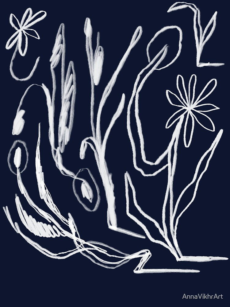 Minimalist White Floral Line Art by AnnaVikhrArt