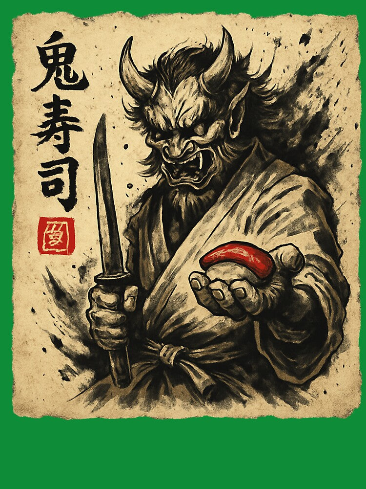 Oni Samurai Sushi Ink Wash Japanese Art by SiarheiYur