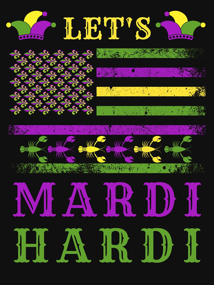 Lets Mardi Hardi Gras Vintage Flags With Mask And Crowfish by MotivaChic