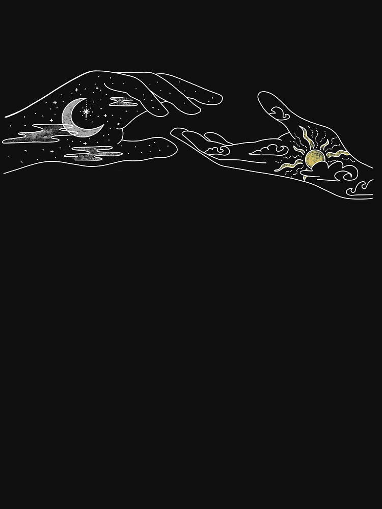 Night and Day in Hands with stars, sun, moon by MugDesignStore