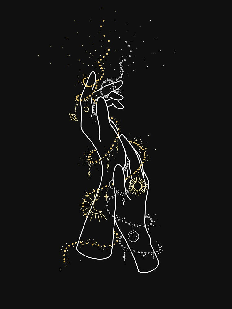 Hands with stars, planets, sun, moon by MugDesignStore