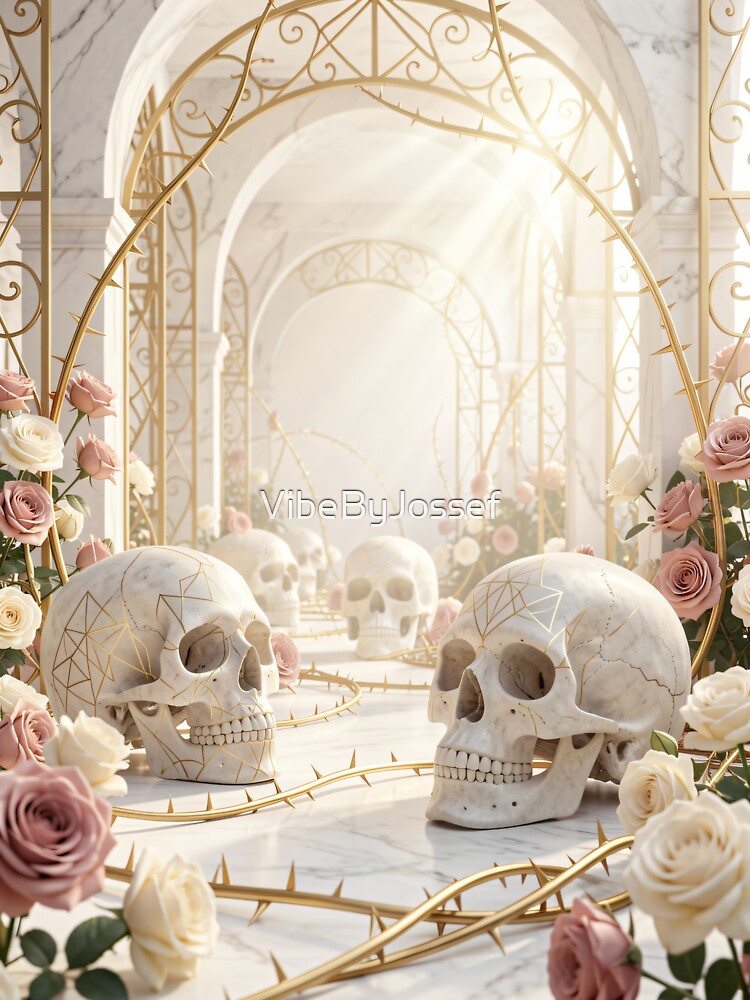 Ethereal Marble Skulls & Golden Roses - Light Academia Luxury Art by VibeByJossef
