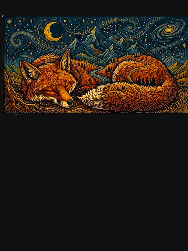 Sleeping Fox Celestial Mountain Landscape Whimsical Starry Night Art by MT-Hub | Art for Every Soul