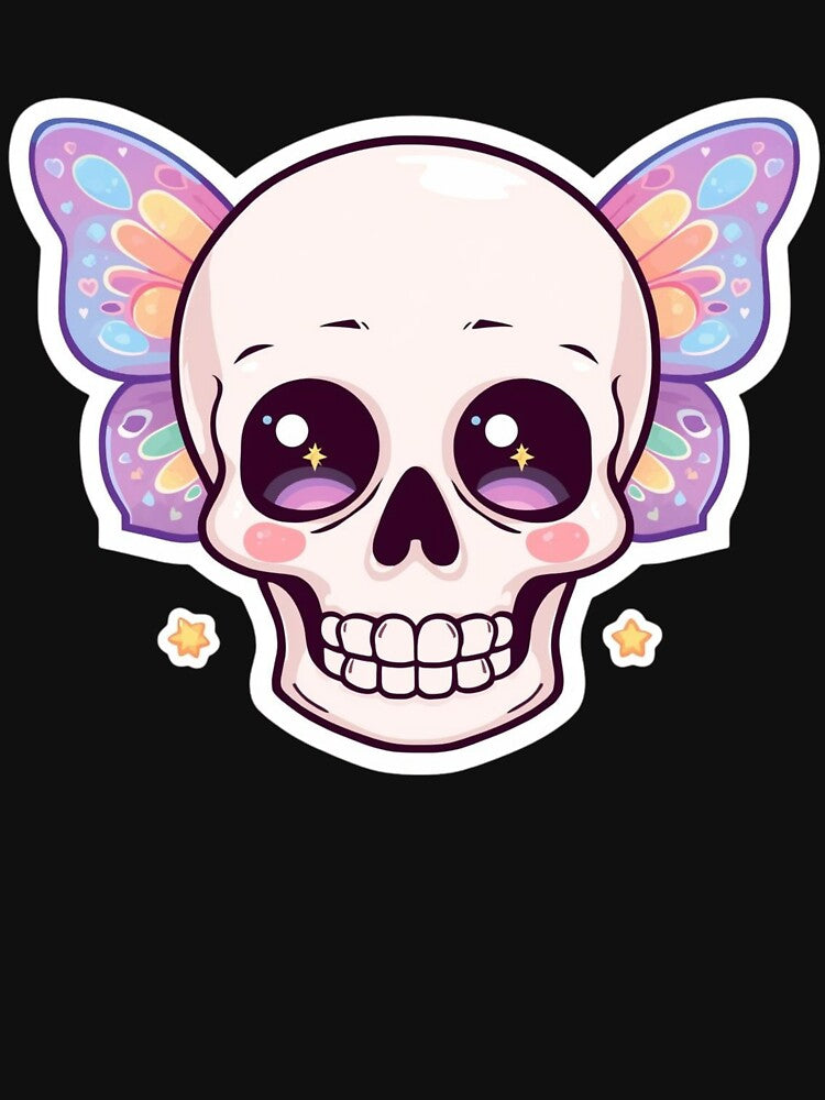 Rainbow Kawaii Butterfly Skull – Cute Pastel Goth Spooky Sticker Design by LintonGriffin