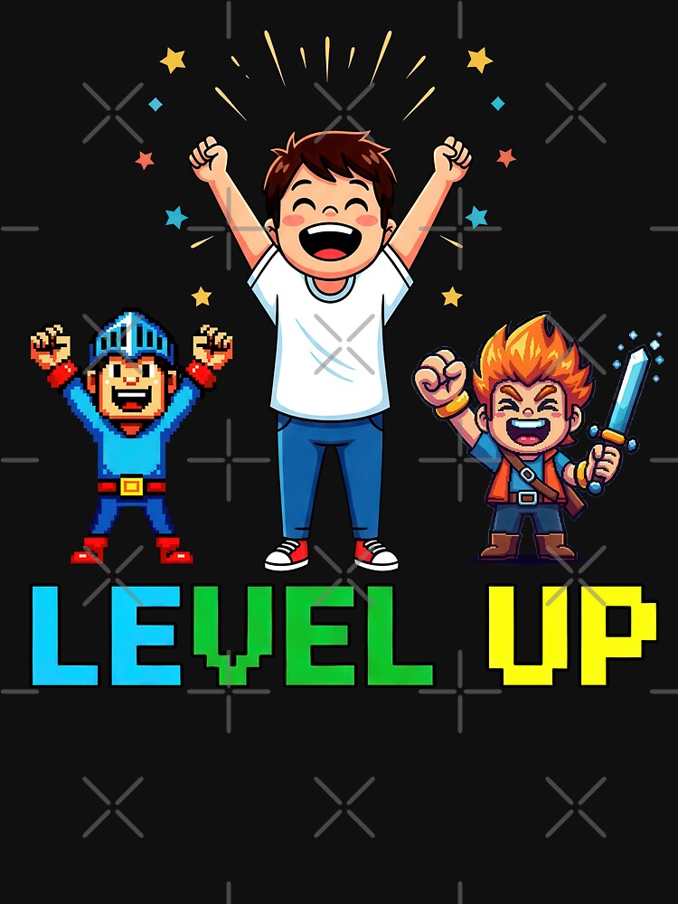 Level Up Funny Retro Gaming Chibi Pixel Art by DigitalArtx-com